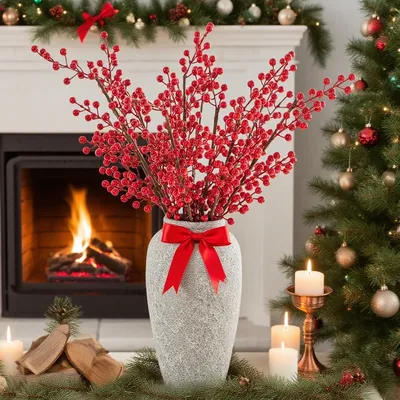 Artificial Plant Holly Little Red Fruit Christma Home Room Vase Table Decor Outdoor Garden Bouquet Festival Wedding DIY Gift Box