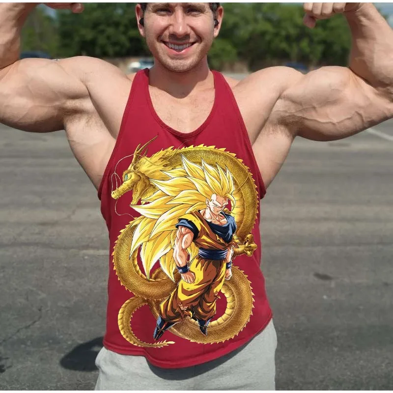 Herren Fitnessweste Dragon Ball Son Goku Bedrucktes Fitness ärmelloses Shirt Atmungsaktives, schnell trocknendes Sweatshirt Y2k Street Top Image