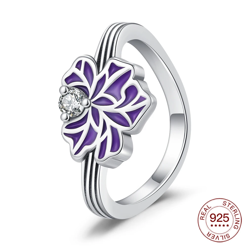 Neuer Ring aus 925er Silber, original lila Blumen, Ringe für Frauen, Luxus-Zirkon, einfacher Fingerring, Ehering-Set, Schmuck, Geschenk Image