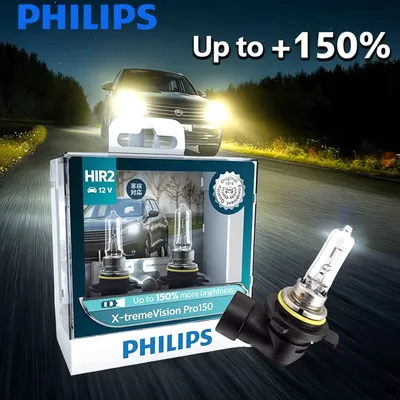 Philips X-treme Vision Pro150 9012 HIR2 12V 55W Up to 150% More brightness Halogen Headlight Car Genuine Original Bulbs DRL, 2X