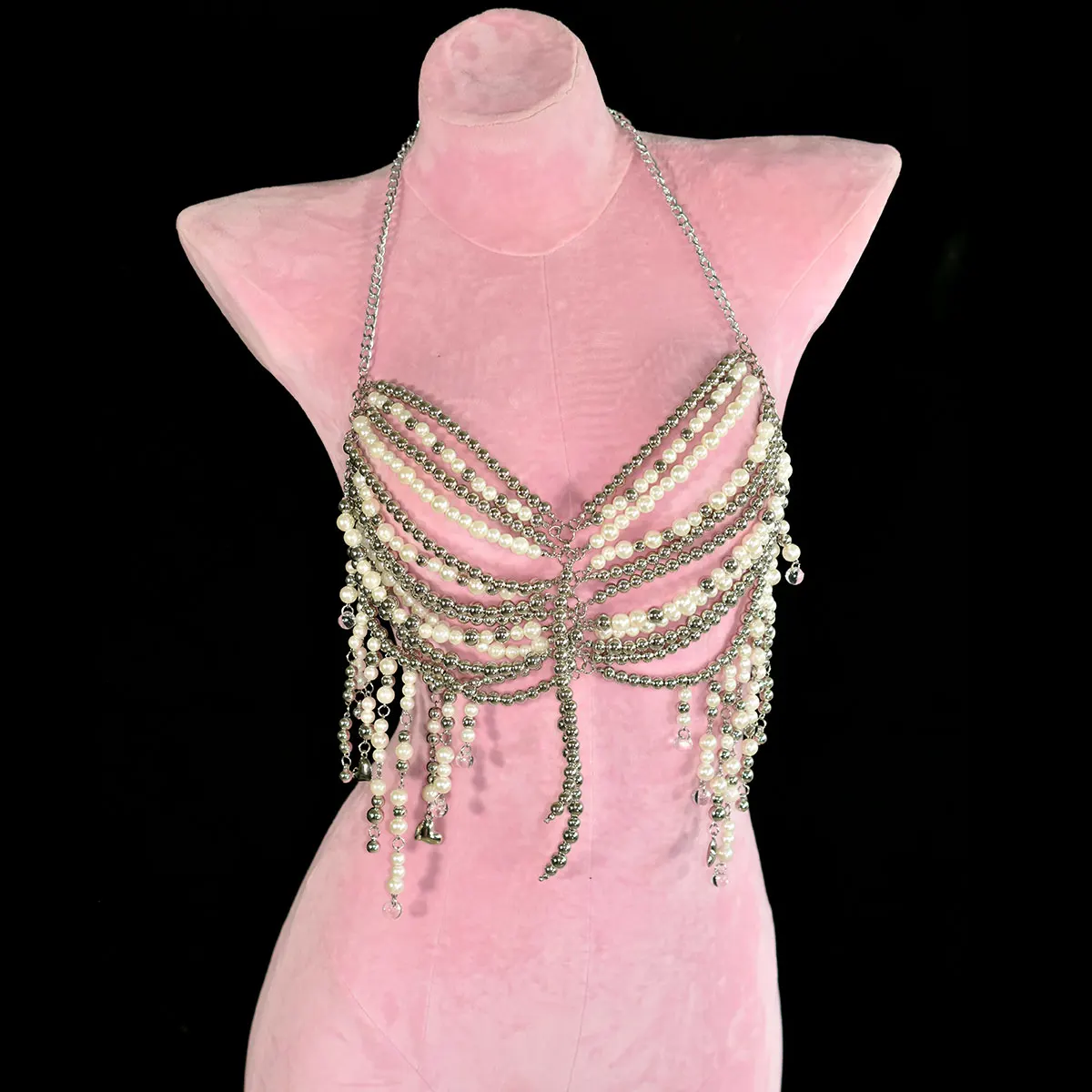 Strand Party Bikini Zubehör Mode mehrschichtige handgemachte Perlen BH Kette Sexy Herz Anhänger Quaste Körper Kette Top Kette Image