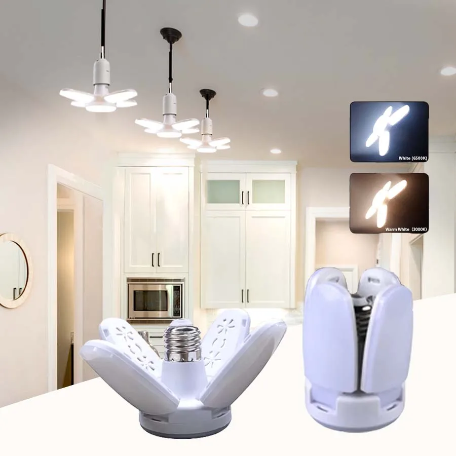 Fächerförmige LED-Lampe, E27, faltbare Lampe, warmweißes Licht, Mini-4-Blatt-Pendelleuchte für Zuhause, Wohnzimmer, Küche, Lager, Garage