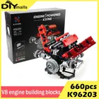 K96203 Tecnico Il Motorizzato V8 APP Programmabile Parte di Auto Building Block Modello di Motore Set HA CONDOTTO LA Luce di Montaggio Giocattoli di Mattoni 660 PZ