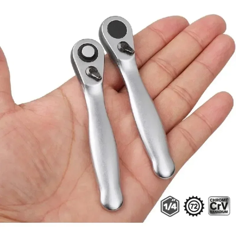 Mini-Ratschenschlüssel, 14 Antrieb, Ratschengriff, 72 Zähne, Schnellspanner, Steckschlüssel, Schraubendreher, Bit, Handwerkzeug, Schraubenschlüssel, Reparaturwerkzeuge Image