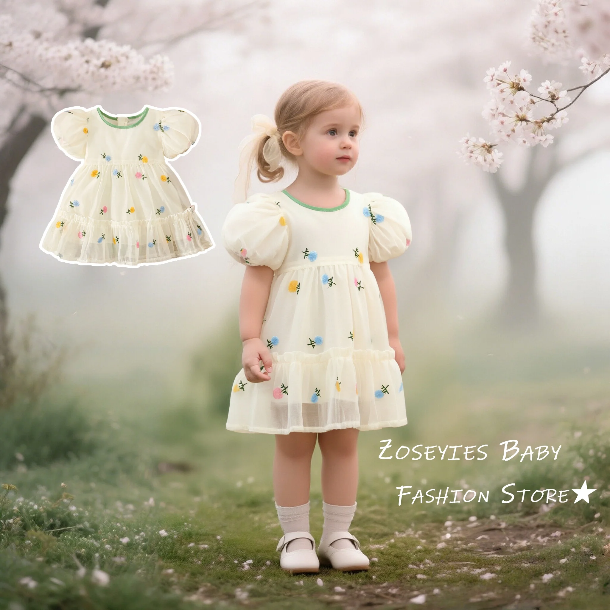 Baby Mädchen Kleid Sommer Blumendruck Puffärmel Baby Kleid Entzückende Schleife Prinzessin Mädchen Kleid Baby Mädchen Kleidung Image