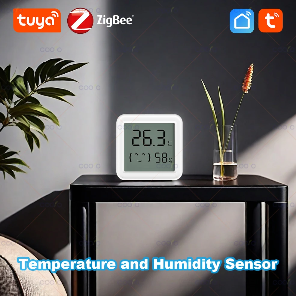 Mini Zigbee 3.0 Temperatur-Feuchtigkeitssensor, LCD-Bildschirm, App-Fernbedienungsthermometer über Tuya Smart Life für Smart Home Image
