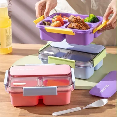 1200ml Students Lunch Box Office Workers Heat-resistant Bento Box with Seasoning Container and Tableware Outdoor Picnic Meal Box