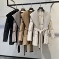 Cappotti invernali donna 2024 piumino d'oca bianco impiombato in Cashmere Double face di alta qualità cintura sottile cappotto corto in lana kaki/caffè