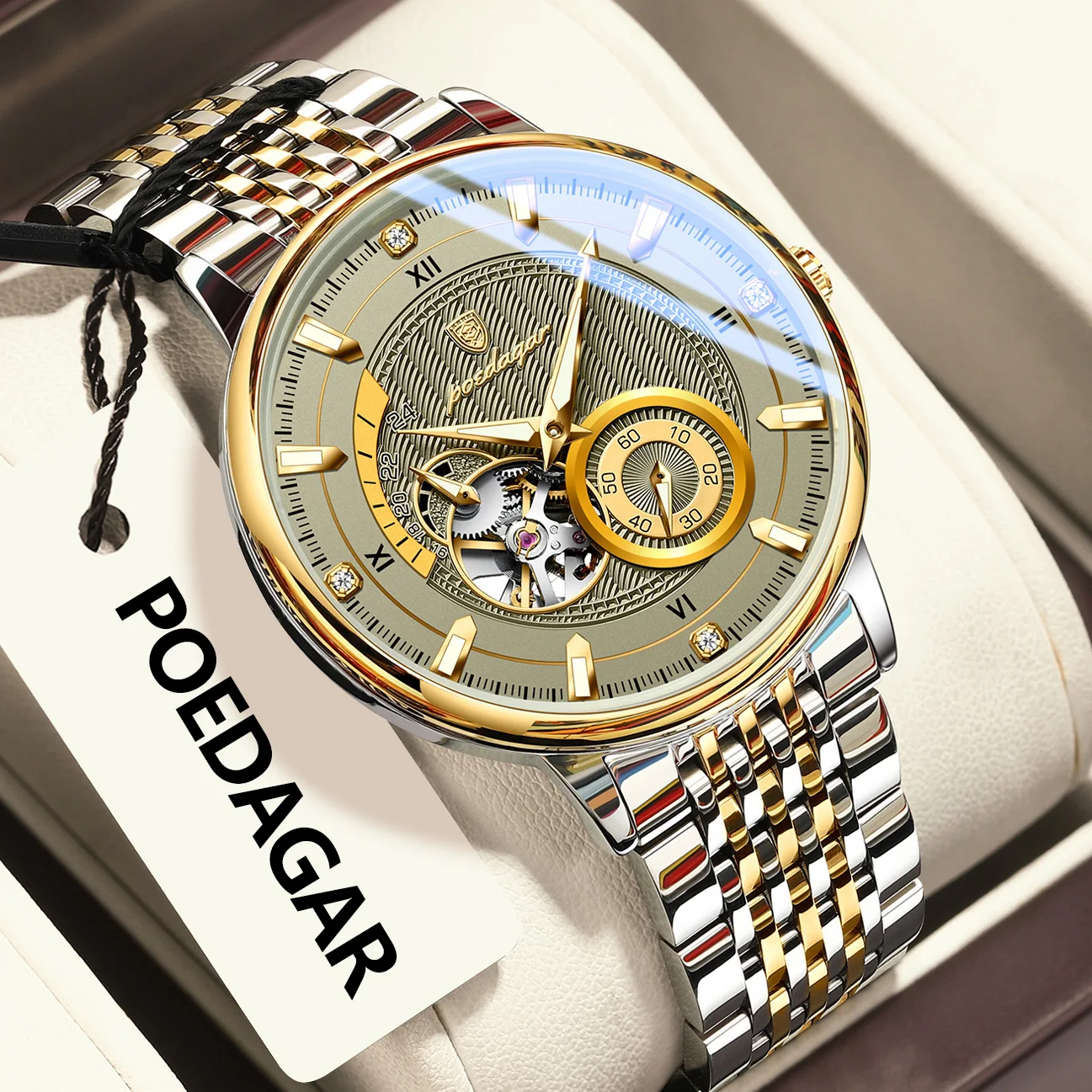 POEDAGAR Top Luxus Mann Armbanduhr Leucht Hohl Tourbillon Edelstahl Männer Uhr Mechanische Automatische herren Uhren Reloj Image