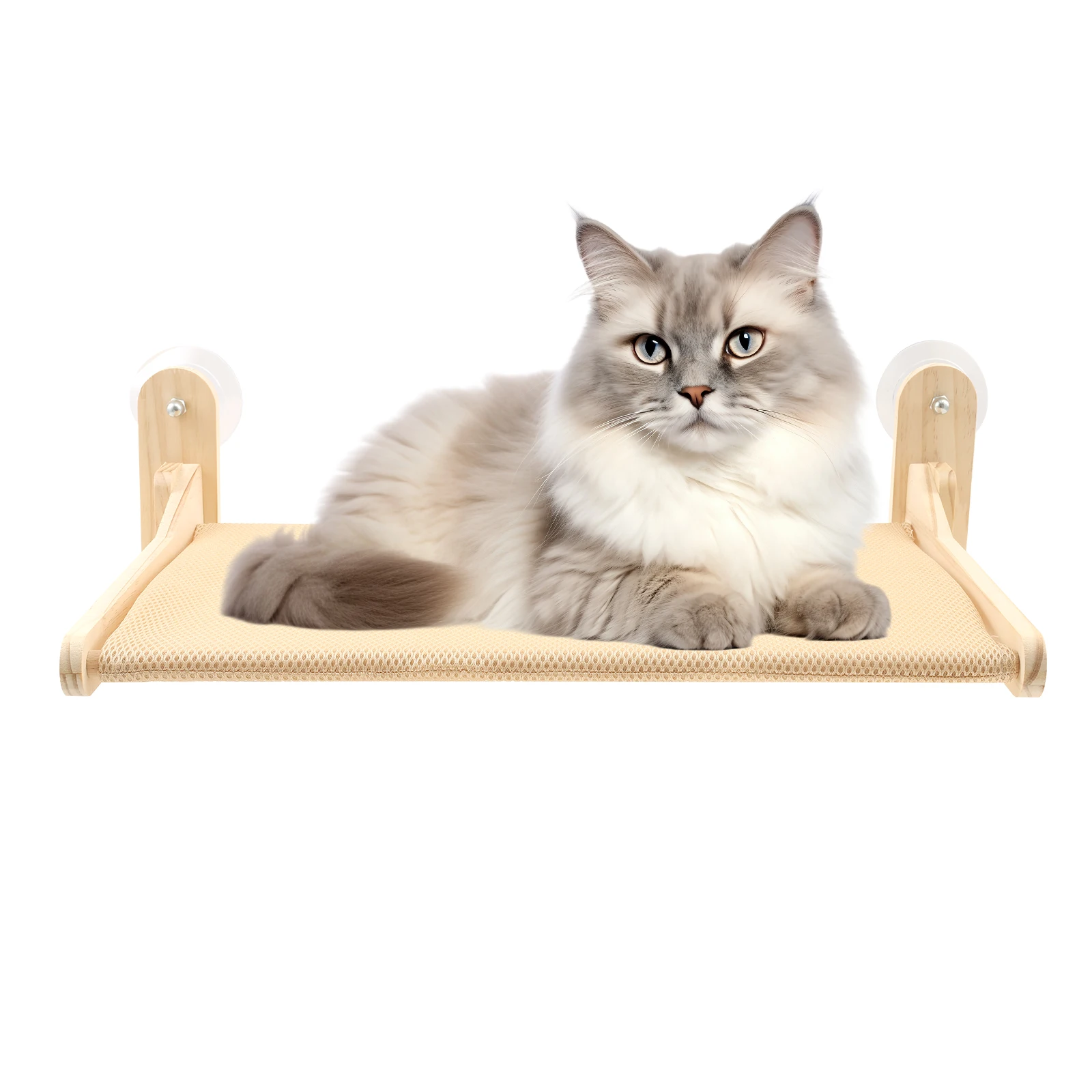 Klappbarer Katzenfenster-Sitzstange mit Saugnapf, ohne Bohren, Holzrahmen, Katzenfenster-Hängematte für den Innenbereich, Wohnzimmer, Schlafzimmer Image