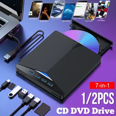 1/2PCS 7-in-1 CD DVD Laufwerk Tragbare USB Externe Optische Disks Laufwerke SD/TF Karte DVD/CD Disk Brenner Reader Player Für Laptop PC