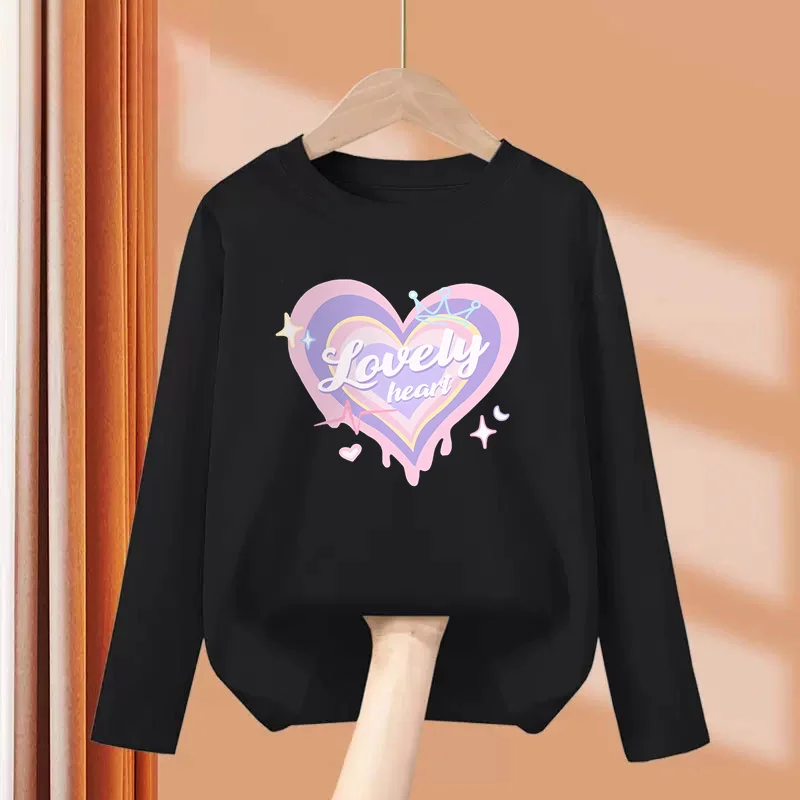 Modisches Langarm-T-Shirt für Babys, herzförmiges süßes Top, Frühling und Herbst, Baumwoll-T-Shirts, Kinderkleidung Image
