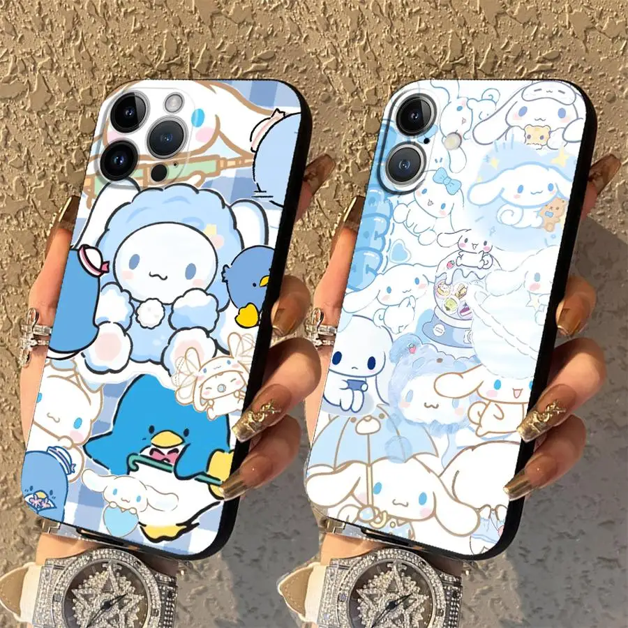 Schwarze weiche Handyhülle für iPhone 7 8 15 16 14 Plus XR 17Air XS Max 13 12 11 17 Pro Cute Sanrio Cinnamoroll Image
