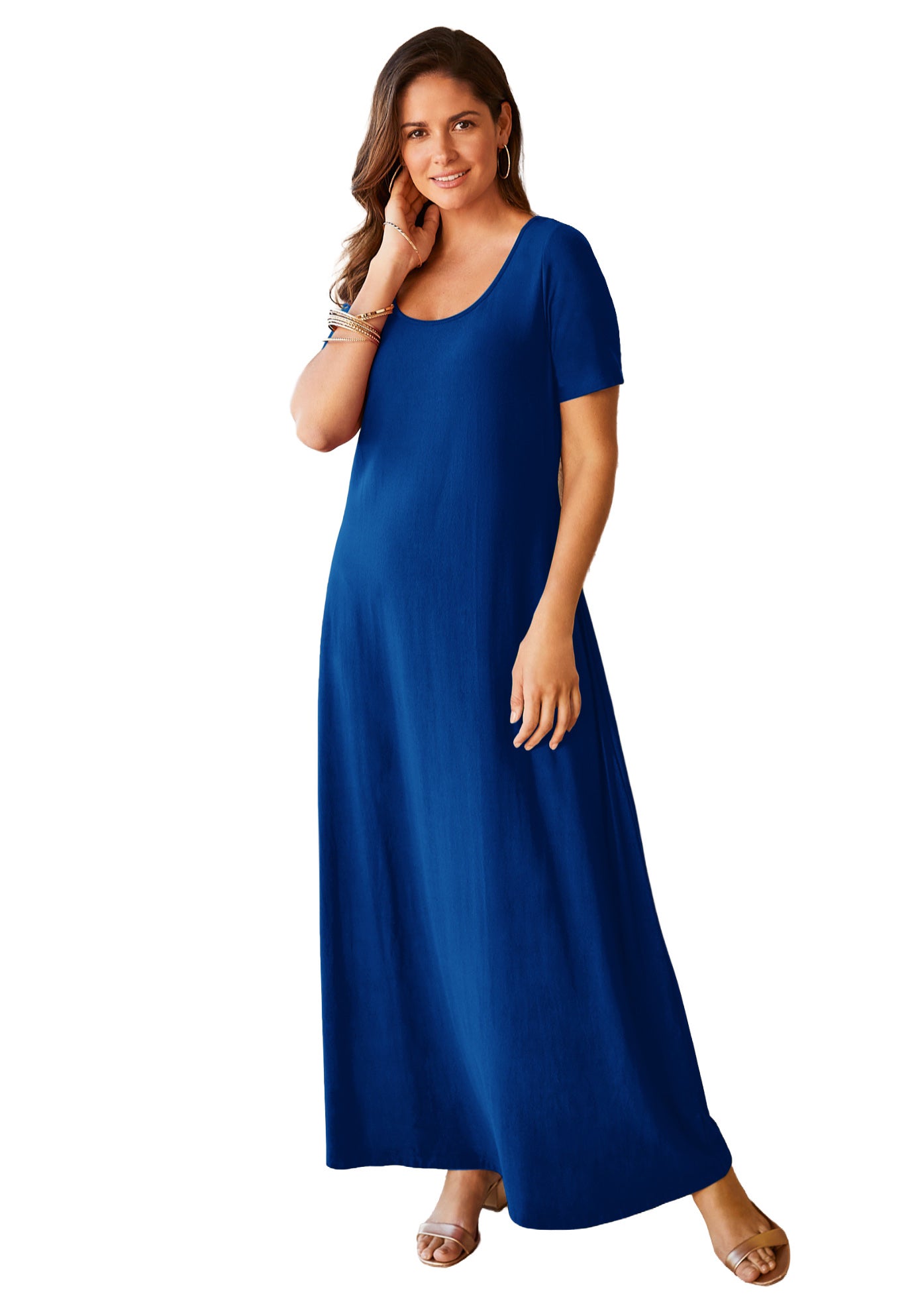 Plus Size Women's Stretch Cotton T-Shirt Maxi Dress by Jessica London in Dark Sapphire (Size 24)