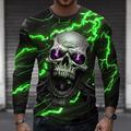 Halloween Per uomo Teschio Fulmini Maglietta Manica Lunga maglietta Stampa 3D Girocollo Camicia Moda Esagerato Streetwear Casuale Quotidiano Giallo Blu Verde Estate Primavera Autunno Abbigliamento S