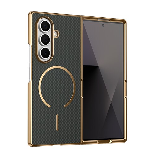 telefono Custodia Per Samsung Galaxy Piegatura a Z 7 Z Fold 6 Z Fold 5 Z Fold 4 Z Fold 3 Copertura Posteriore con Proteggi Schermo Magnetico Supporta la Ricarica Wireless Retrò Placcatura PC Pelle PU