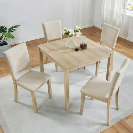 taoruifang 47.3 Square Dining Set with 4 Upholstered Dining Chairs 5pcs Wooden Dining Table Set for Living Room Kitchen and Dining Room Liaght Oak + Beige