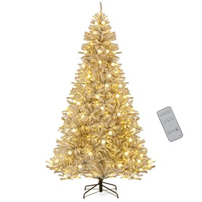 Costway 8 Feet Snow-flocked Artificial Christmas Tree Pre-lit Hinged with 81 Sphere Lights and Remote