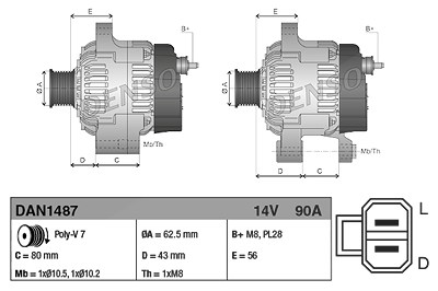 Denso Generator [Hersteller-Nr. DAN1487] für Isuzu Image