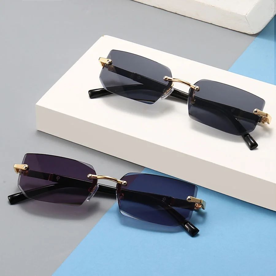 Luxus Randlose Business Rechteck Gradienten Objektiv Unisex Mode Sonnenbrillen Frauen Männer Mode Farbige linsen Metall Rahmen Gläser Image