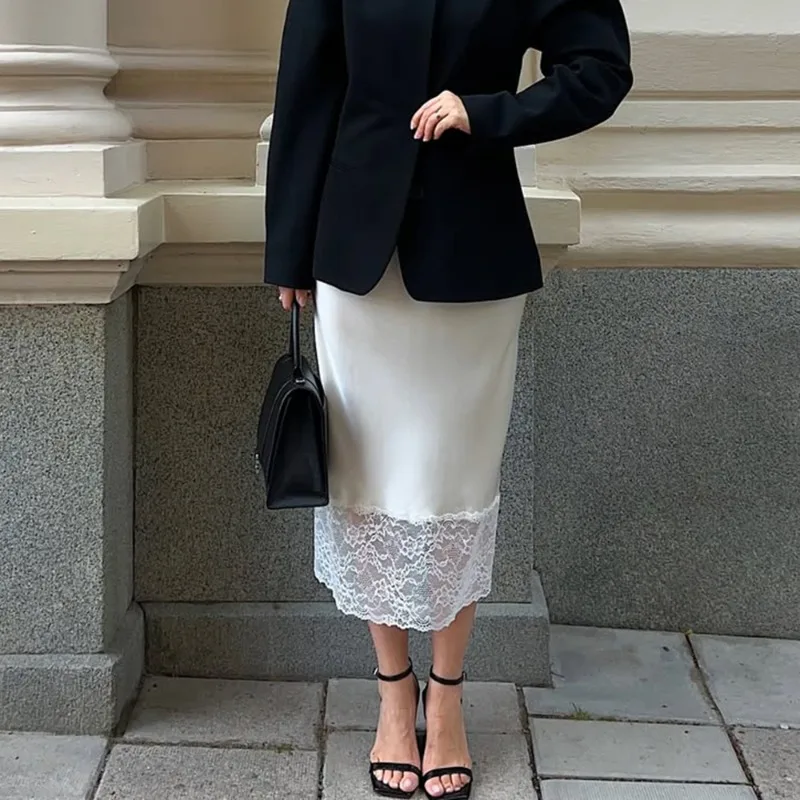 Tuularose Weiße Spitze Röcke Sommer Neue Spitze Patchwork Dünne Beiläufige Röcke Mode Luxus Y2k Party Sieht Vintage Frauen Röcke