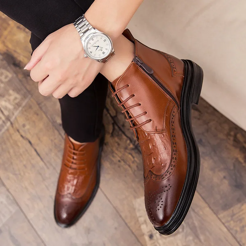 Business Chelsea Stiefel Herren Winter Stiefeletten Männer Leder Reißverschluss Seite Dicke Künstliche Pelz Schnee Stiefel Männer Winter Kleid Schuhe