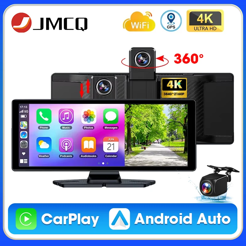 10,26 Zoll 4K Dash Cam Wireless Carplay Android Auto 360 ° Rotation Auto DVR Dual Lens Dashcam LKW Kamera Laufwerk Recorder FM AUX Image