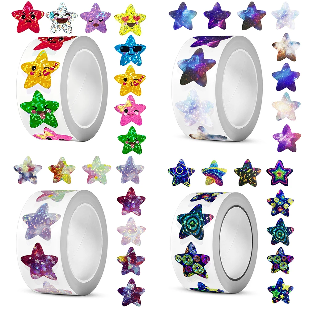 500 Stück/Rolle, lustige bunte Stern-Graffiti-Aufkleber, niedliche Cartoon-Siegelaufkleber, Laptop, Koffer, Telefon, Kinder, Belohnungsaufkleber, Spielzeug, Geschenk Image