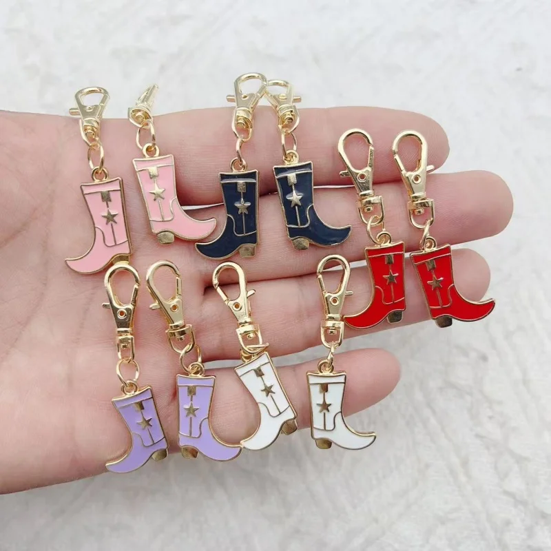 10 Stück süße doppelseitige Western-Cowgirl-Öltropf-Stiefel, handgefertigte Schlüsselanhänger, geeignet zum Aufhängen an Taschen. Beste Wahl für Geschenke Image