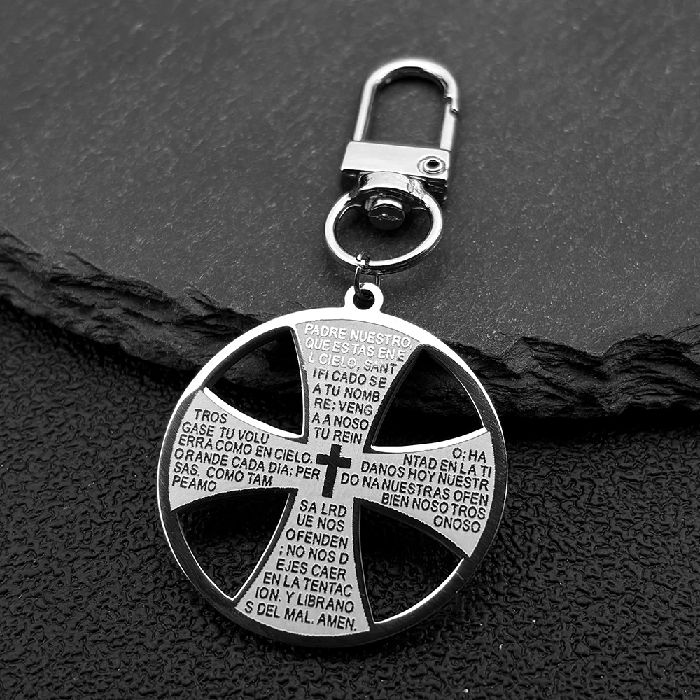Christliche Bibel Lords Gebetskreuz Anhänger Halskette Edelstahl Spanische Halsketten Religiöser Schmuck Image