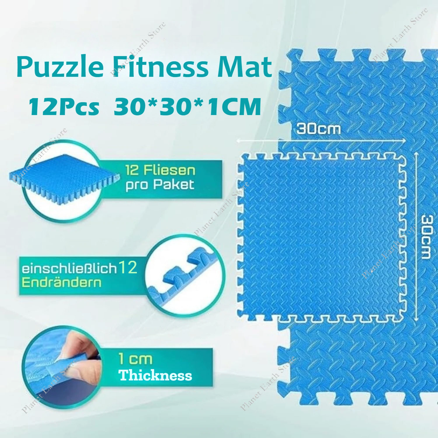 12Pcs Puzzle Fitness Mat 30*30*1CM Eva Interlocking Foam Floor Tiles for Home Gym Floor Mats for Gym Equipment with Border