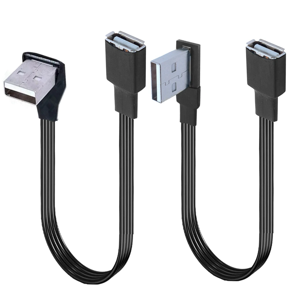 10 cm, 20 cm, 1 m, USB 2.0 A-Stecker auf Buchse, 90 abgewinkeltes Verlängerungsadapterkabel, USB 2.0-Stecker auf Buchse, rechts/links/unten/oben, schwarzes Kabel Image