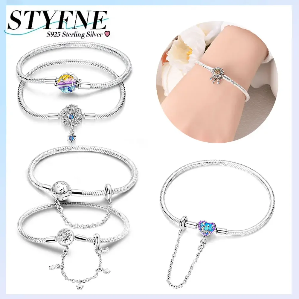 Buntes verträumtes Stern-Mond-Perlenarmband, feste Kette, Einhorn, Damen-Armband aus 925er Silber, Original-Armband, Schmuck, Jahrestag, schönes Geschenk Image