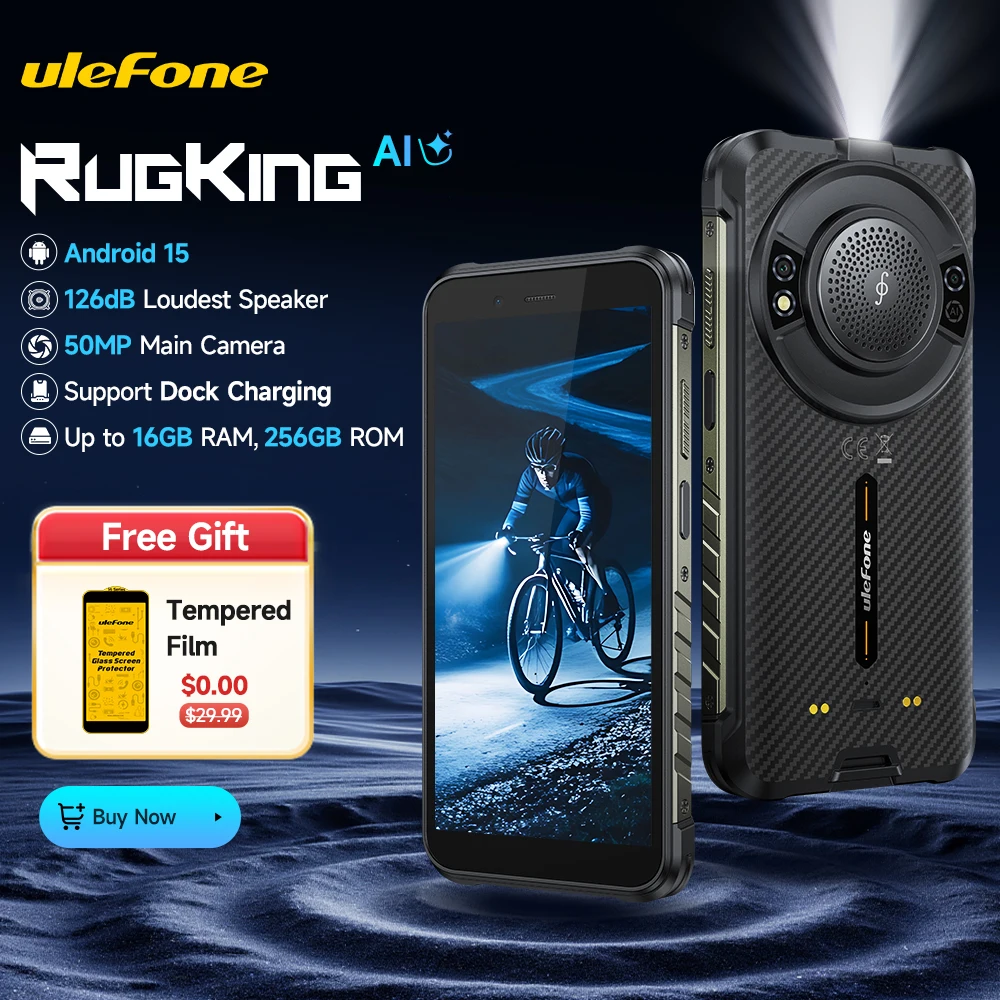 【2025 NEU】 Ulefone RugKing 4G Robustes Telefon Android 15 Bis zu 16 GB + 256 GB Wasserdichtes Smartphone 9600 mAh 50 MP Kamera NFC Globale Version Image
