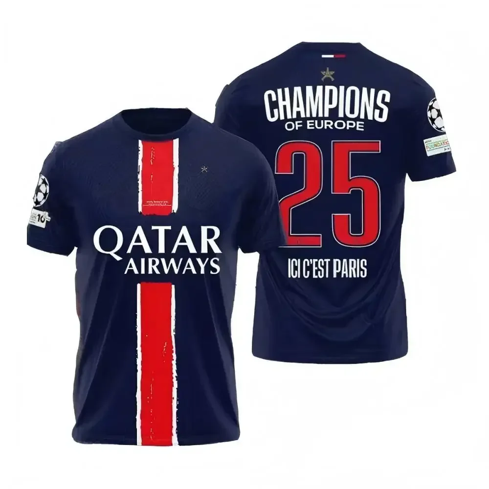 Paris Saint Germain Champions 3D Printed Football Suit Team Parent Child Short Sleeve