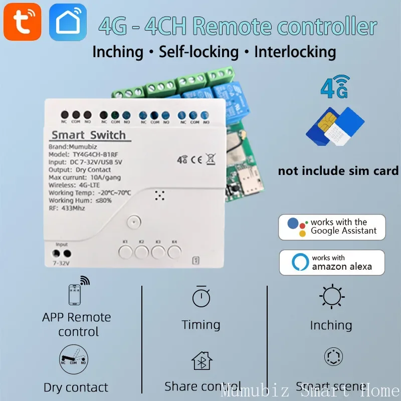 ‌ Tuya Smart 4G LTE-Relais – 433 MHz RF- und GSM-Schalter, APP/Alexa/Google Home Wireless-Steuerung Image