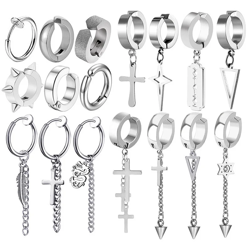 1Pc Punk Stahl-farbe Edelstahl Schmerzlos Ohr Clip Ohrringe Für Männer/Frauen Straße Pop Nicht Piercing gefälschte Ohrringe Schmuck Geschenk Image