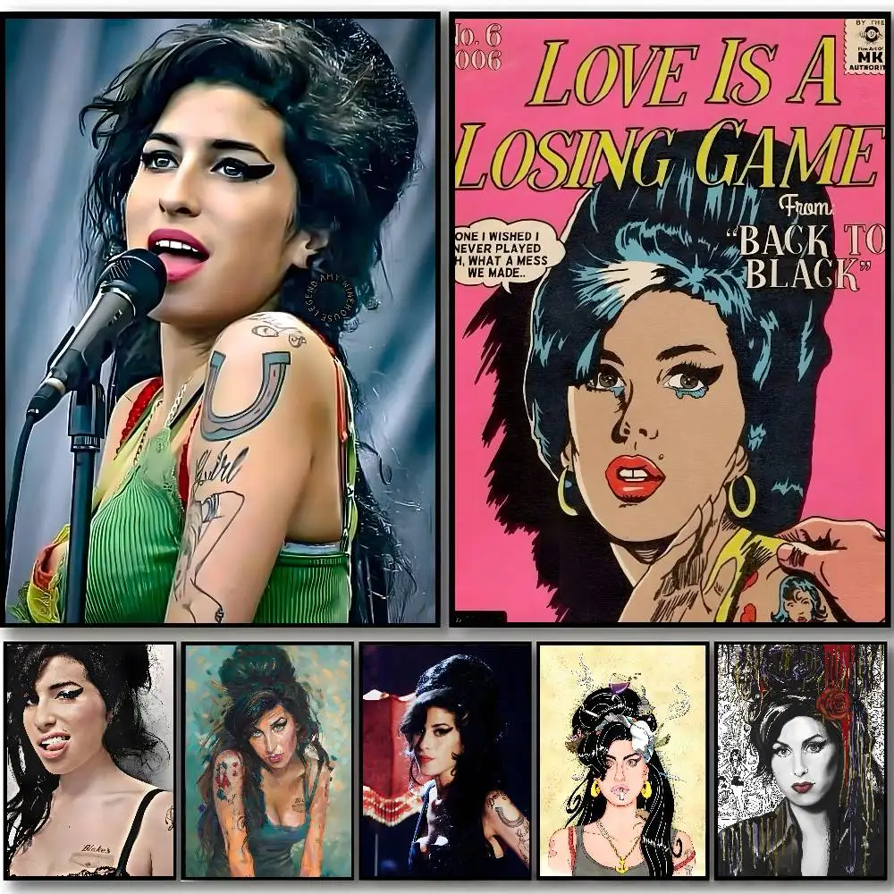Berühmte Musiksängerin Amy Winehouse Poster Selbstklebende Aufkleber eignen sich für jede Wandoberfläche wasserdicht und feuchtigkeitsbeständig Image
