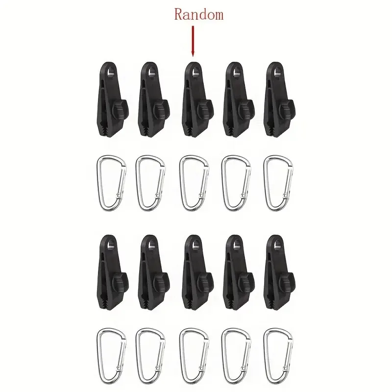 20 Stück/Set (10 Zeltklammern + 10 Karabiner) Zeltklammern, Baldachinklammern für den Außenbereich, feste Kunststoffklammern, Kunststoffzubehör, verstärkte Zeltklammerbefestigungen Image