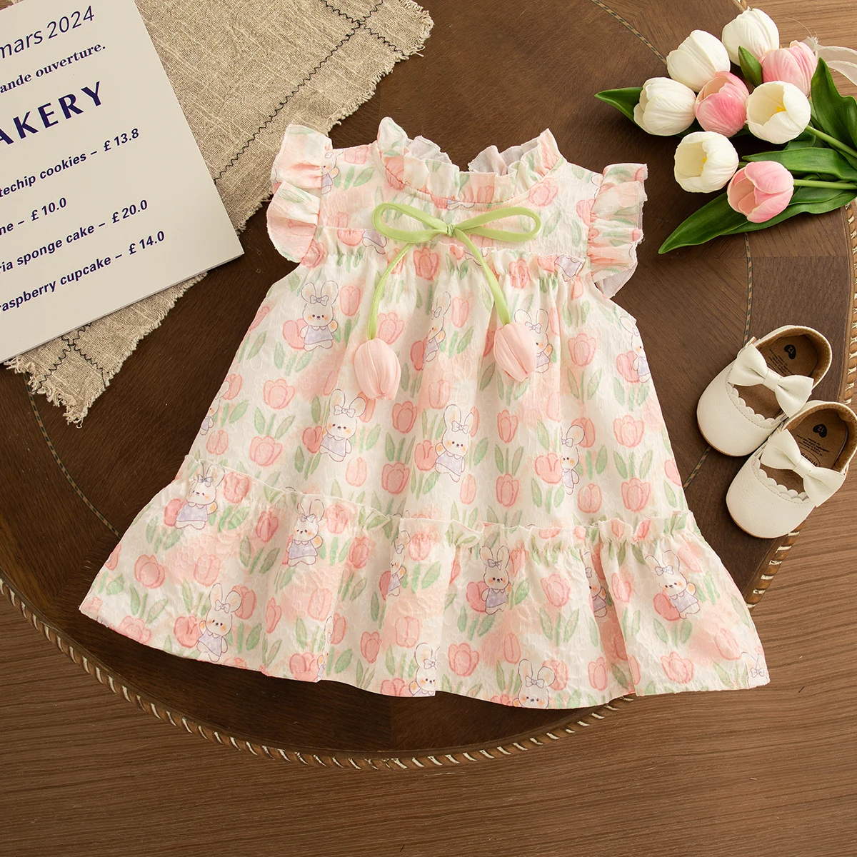 Sommer Baby Kleidung für Mädchen Blume Kaninchen Gedruckt Prinzessin Kleid Tulpe Blume Schleife Mädchen Kleid Image
