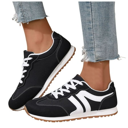 Dakaela Sneakers for Women Leather Suede Patchwork Non Slip Casual Walking Shoes Gym Tennis Running Wide Toe Box Shoes White 6.5
