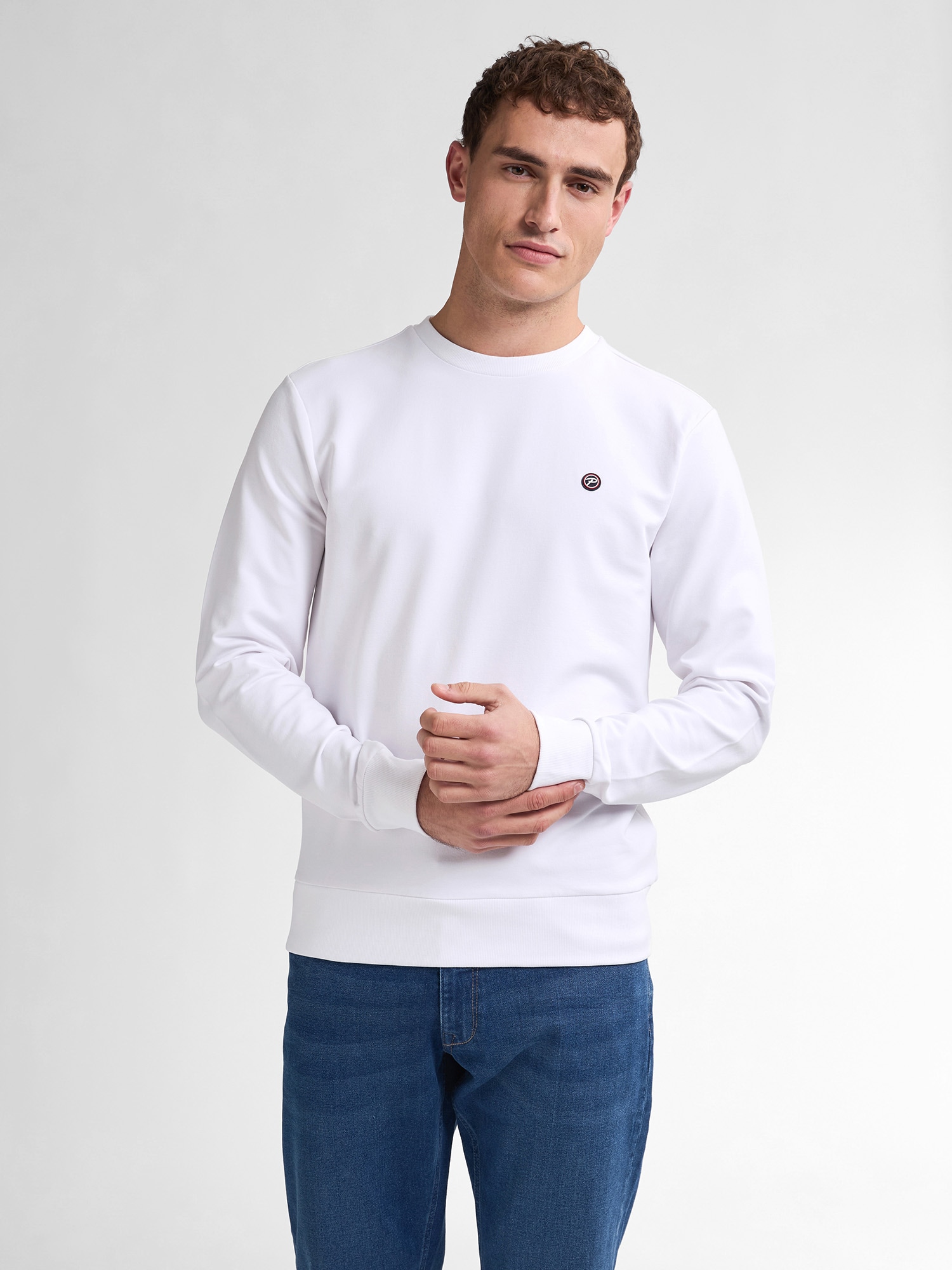 Sweatshirt PETROL INDUSTRIES, Herren, Gr. L, weiß (hellweiß), Sweatware, Obermaterial: 95% Baumwolle, 5% Elasthan, regular fit taillenbedeckt, Rundhals, Rippbündchen, Sweatshirts, mit Logo Stickerei Image