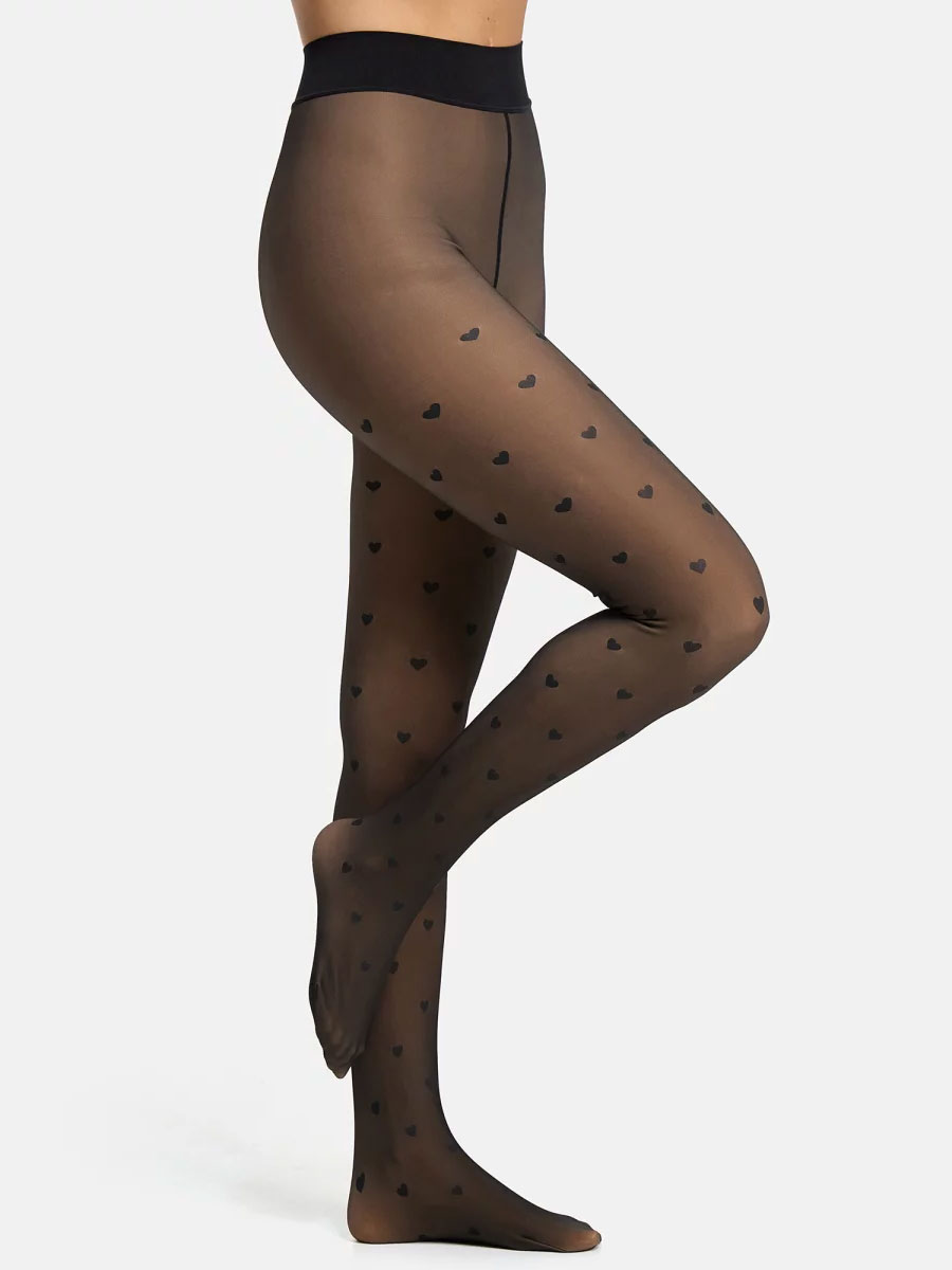 Thermostrumpfhose S.OLIVER "comfort", Damen, Gr. 36, schwarz (schwarz hearts), Obermaterial: 50% Polyester, 40% Polyamid, 10% Elasthan, Strumpfhosen, mit nahtloser Verarbeitung Image