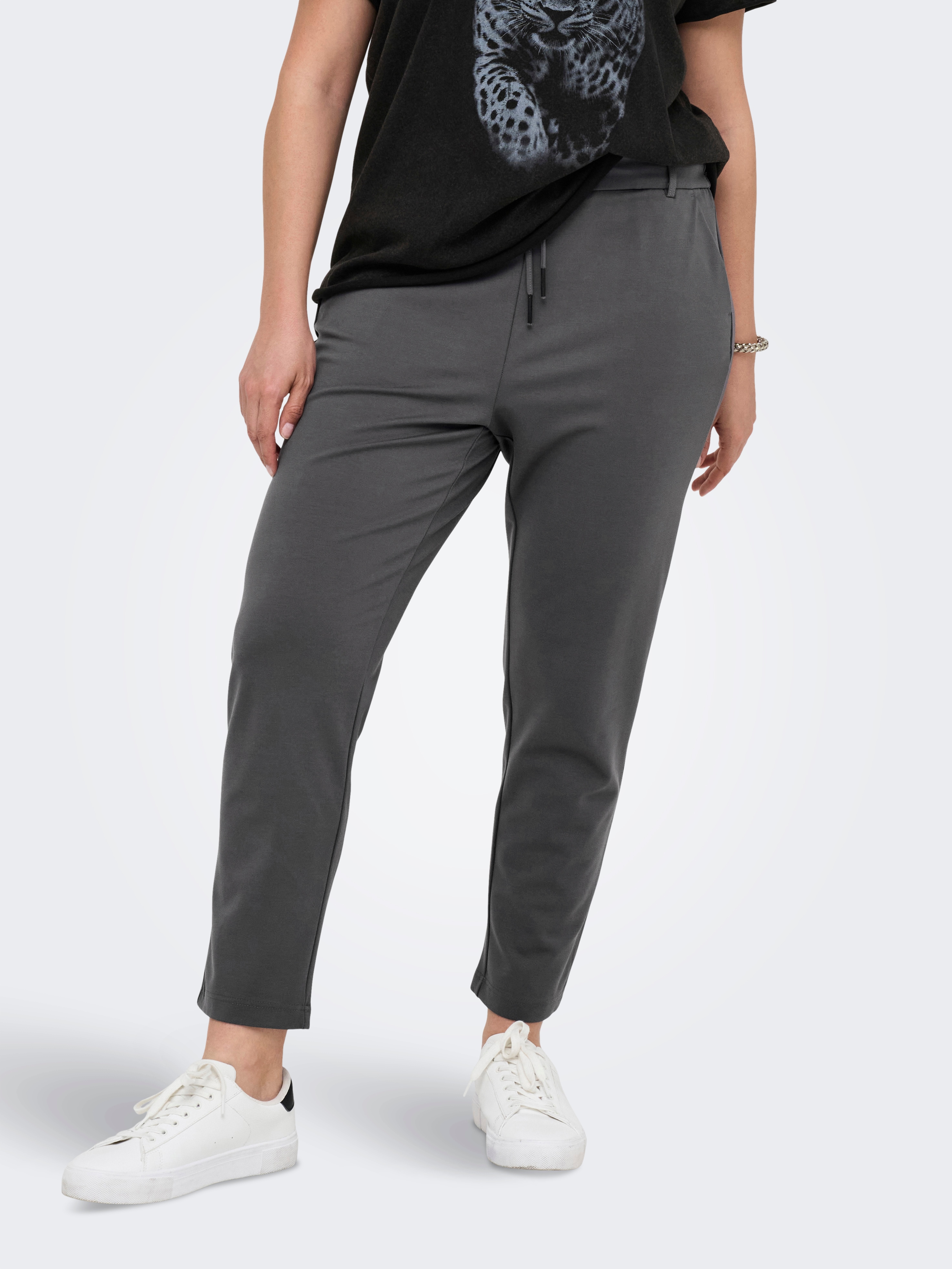 Jogger Pants ONLY CARMAKOMA "CARGOLDTRASH LIFE CLASSIC PANT NOOS", Damen, Gr. 54, Länge 32, grau (magnet), Milano Rib, Obermaterial: 63% Viskose, 32% Nylon, 5% Elasthan, unifarben, gerade, unten schmal lang, Hosen