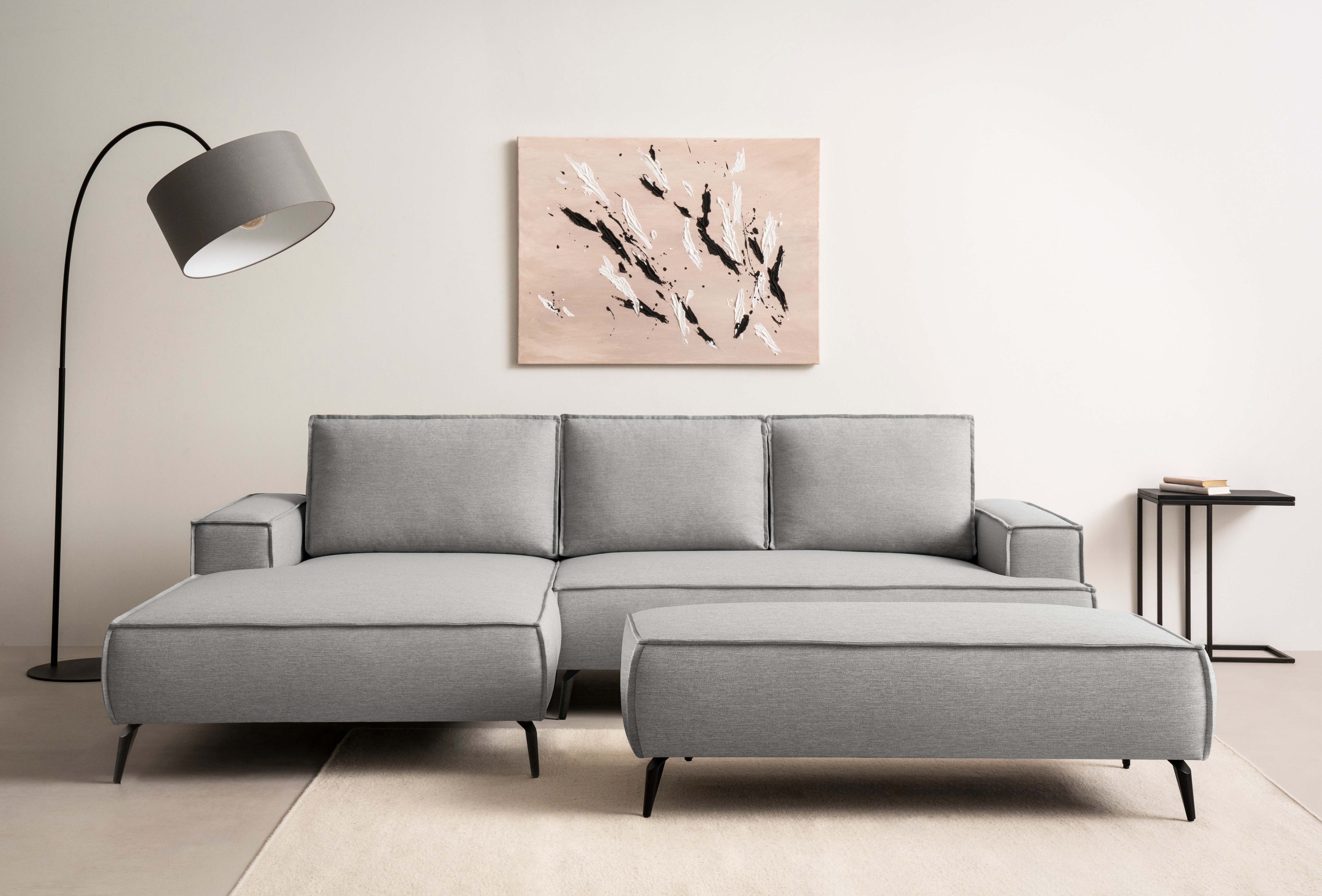 Sitzgruppe HOME AFFAIRE "TVINNU, Polsterecke L-Form, Schlaffunktion, mit Hocker", silber (silbergrau,), B:275cm H:83cm T:173cm, Sitzmöbel-Sets, Set, stellbar zum Schlafsofa (Krokodilverbinder)