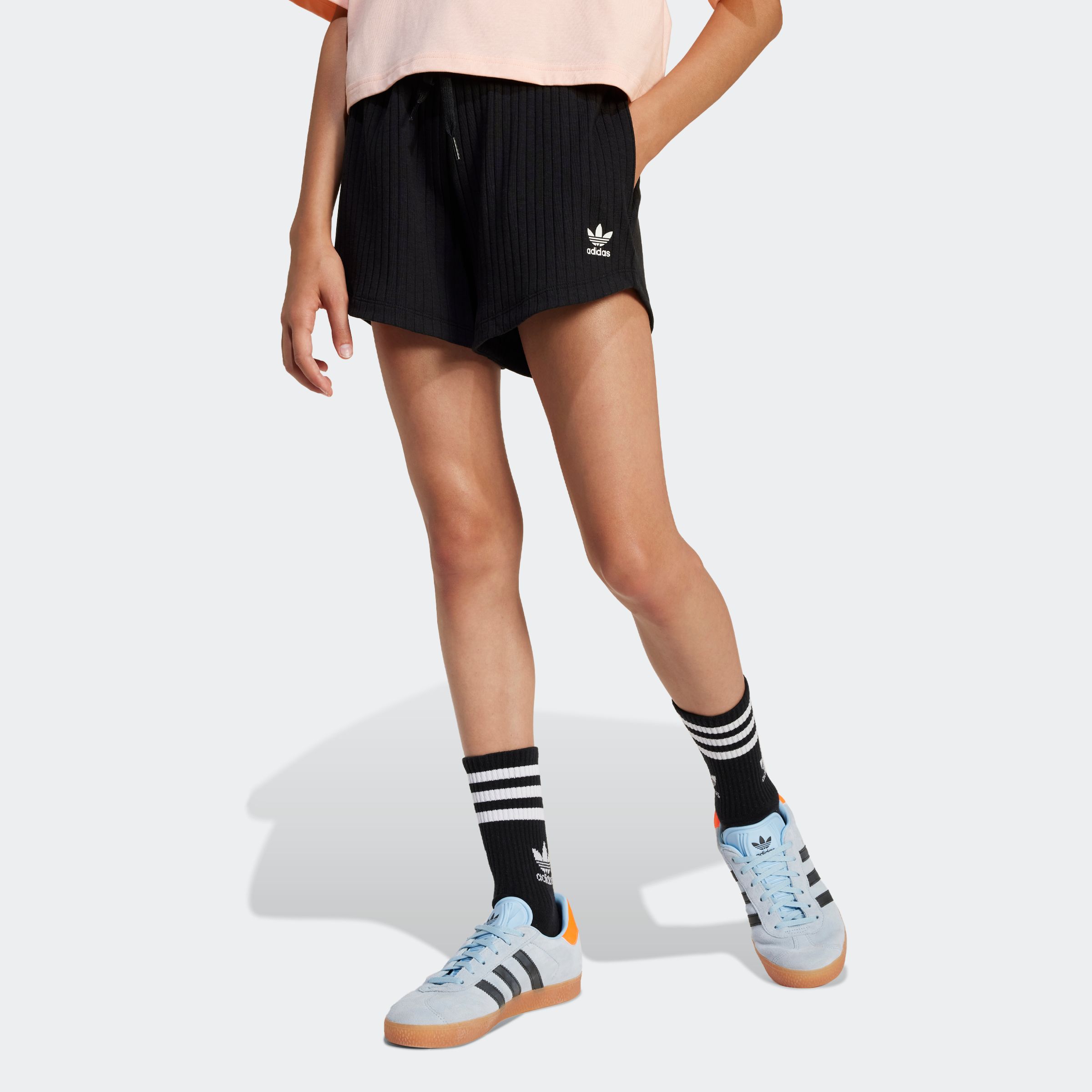 Shorts ADIDAS ORIGINALS "RIB SHORTS", Kinder, Gr. 170, N-Gr, schwarz, Obermaterial: 44% Viskose, 26% Polyester, 12% Elasthan, 9% Baumwolle, 9% Modal, Hosen Image