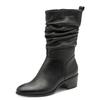 Stiefel TAMARIS, Damen, Gr. 40, schwarz, Glattleder, unifarben, modisch, Schuhe, Blockabsatz, Kurzstiefel mit Falten am slouchy Schaft