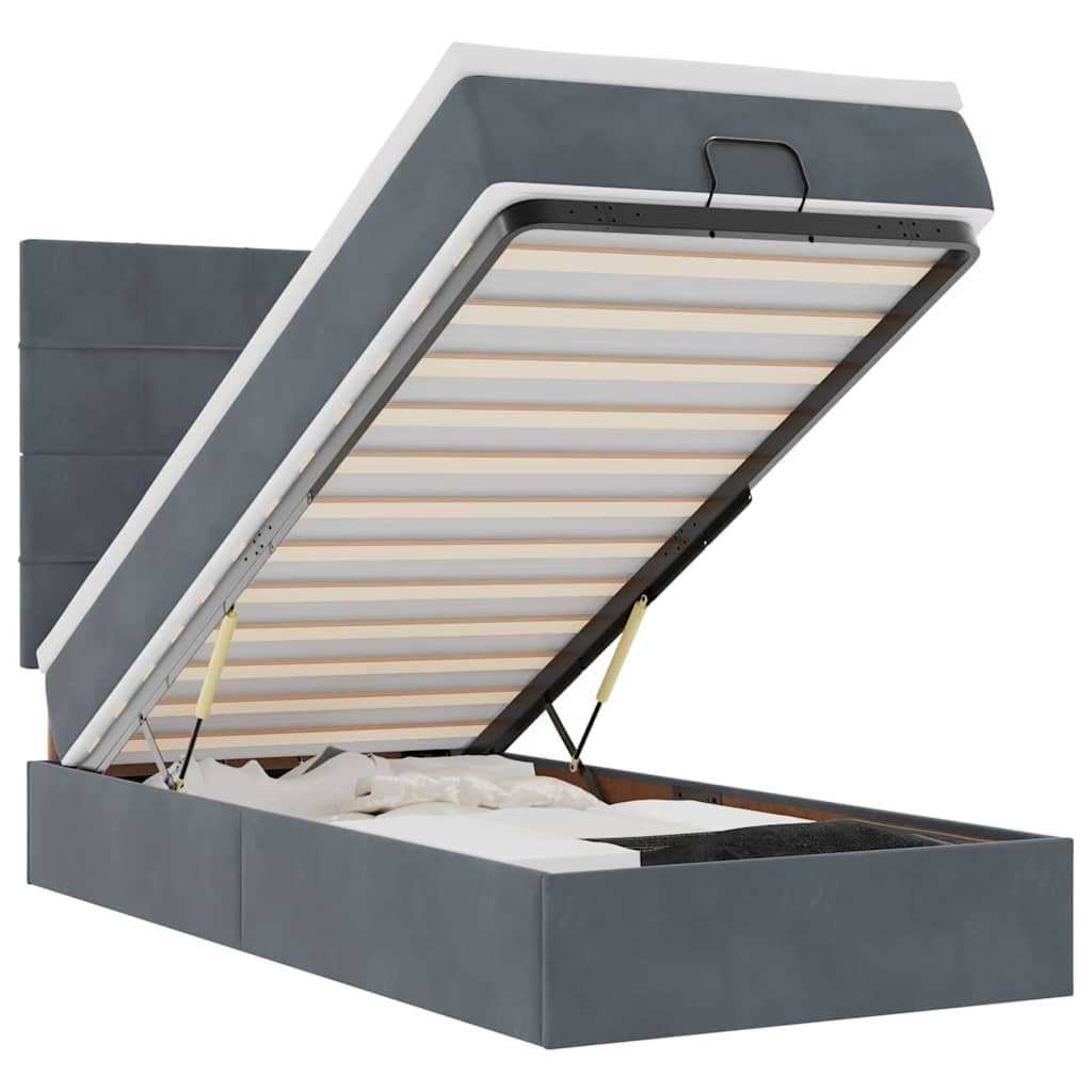 vidaXL Ottoman-Bett mit Matratzen & LEDs Dunkelgrau 80x200 cm Samt Image