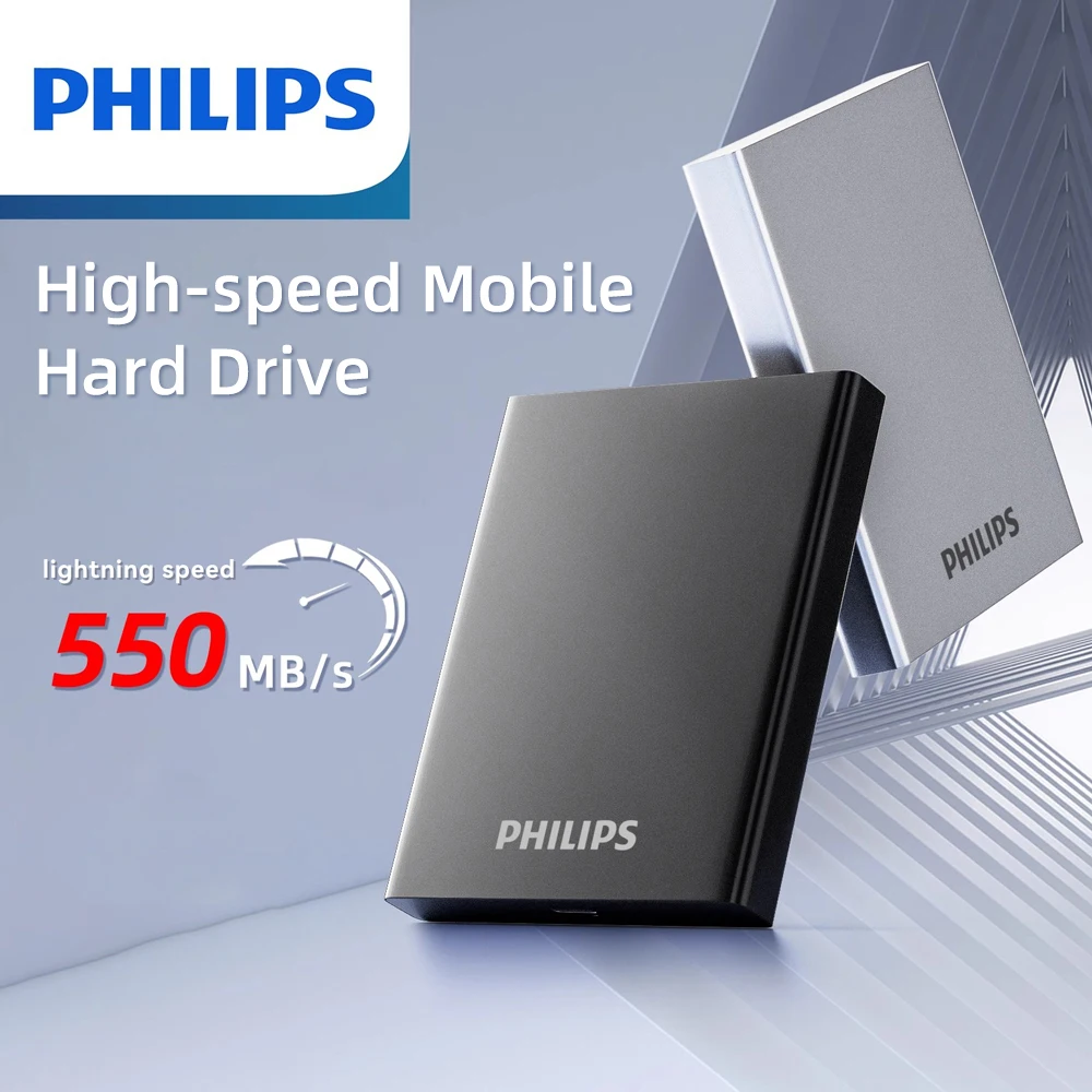 PHILIPS SSD portatile, unità a stato solido esterna da 1 TB, velocità fino a 550 MB/s, USB 3.2 Gen 2, archiviazione affidabile per giochi, studenti