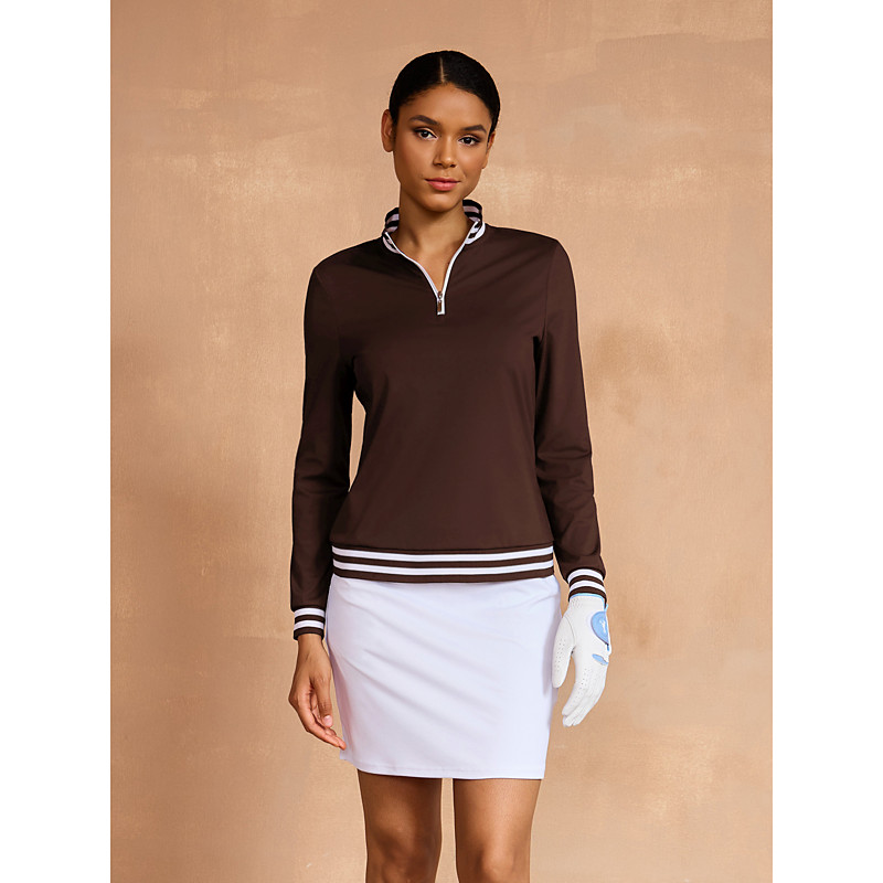 Women's Golf Polo Shirt Lake blue Black White Long Sleeve Ladies Golf Attire Clothes Outfits Wear Apparel